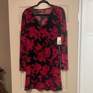 Nine West Black and Pink Floral Long Sleeve Dress